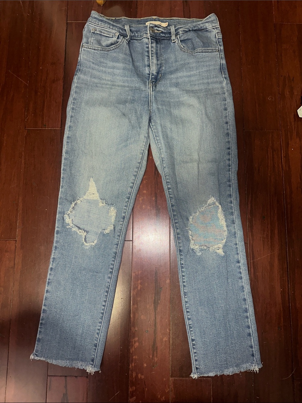 Levi's 724 High Rise Straight Light Blue Distressed Straight Leg Jeans Size 29